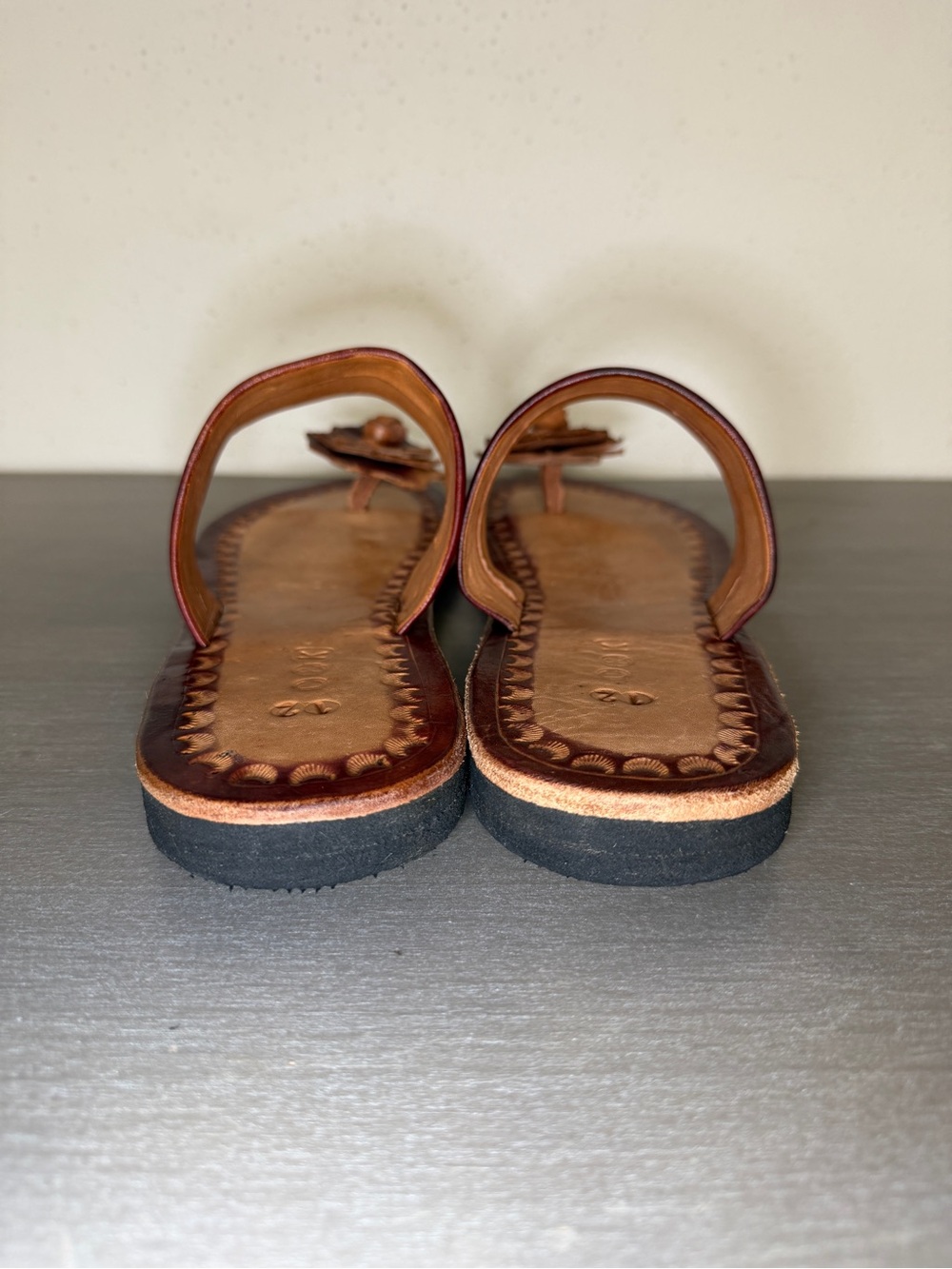 Handmade Leather Sandals Floral Toe Thong Caribbean Slip On Mexico Greek Strappy - Picture 7 of 8
